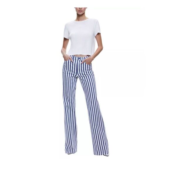 Alice & Olivia Indigo Admiral Stripped BootcutJeans - Picture 1 of 12